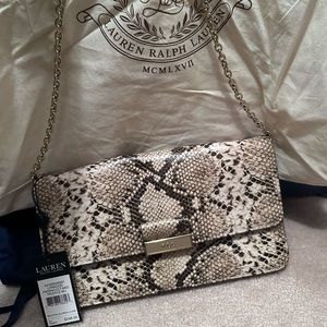Ralph Lauren Leather Python Print Clutch with Strap